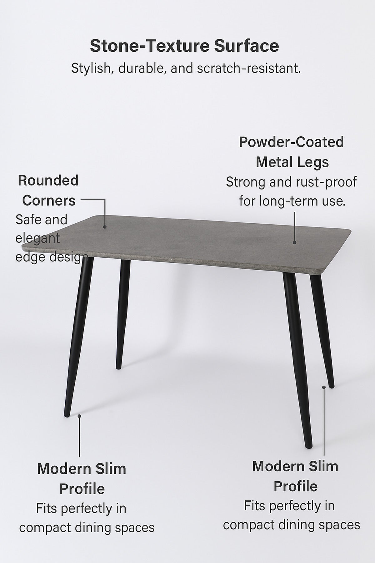 Modern Grey Dining Table with Black Metal Legs Ð 120_70_76 cm | Stylish Rectangular Table for Home