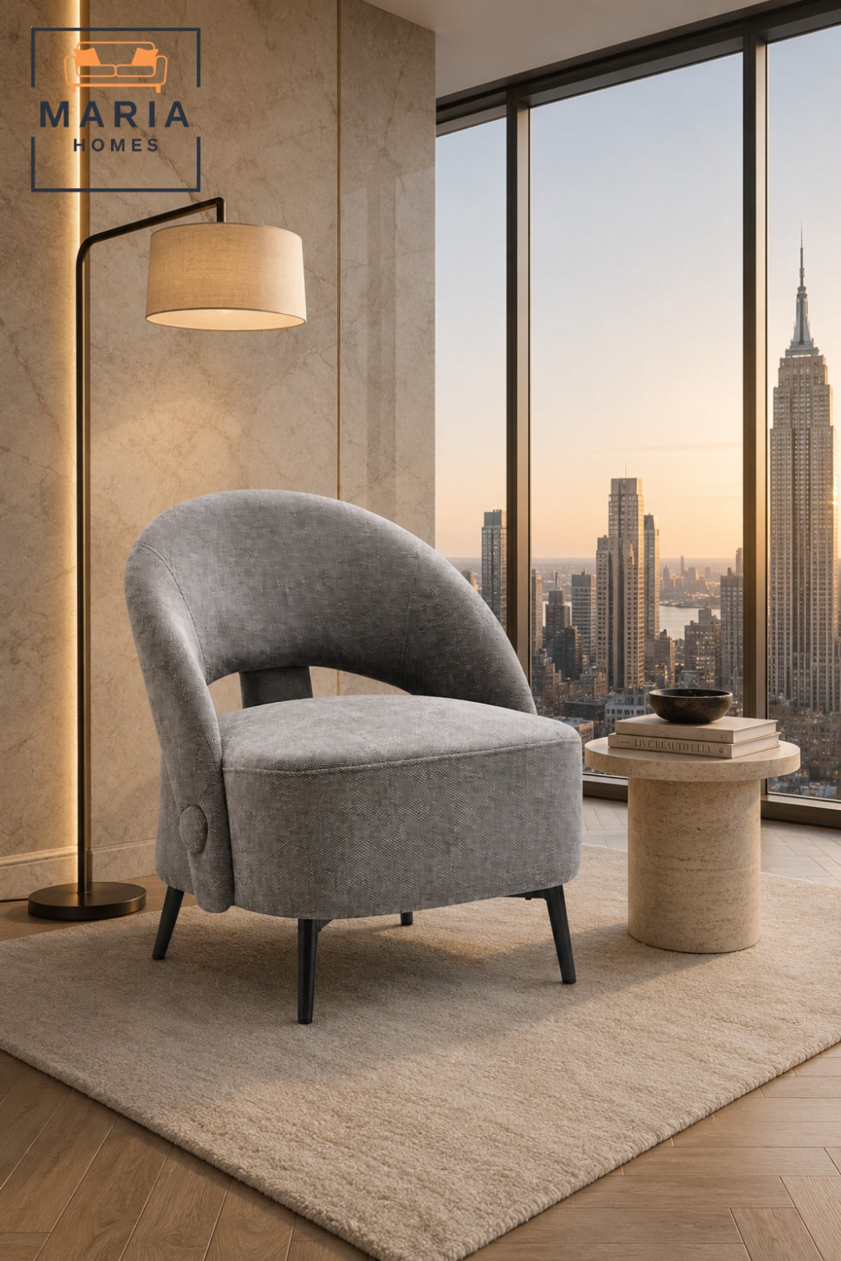 Modern Accent Chair Upholstered Lounge Chair Fabric Armchair for Living Room Bedroom Grey
