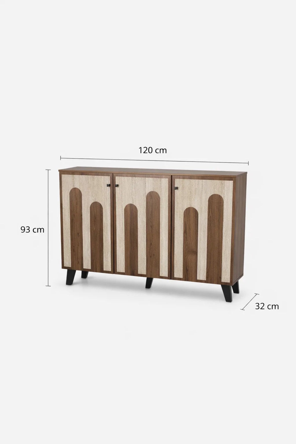 Dark Brown and Beige Shoe Cabinet with Decorative Panel Design 120 x 32 x 93 cm