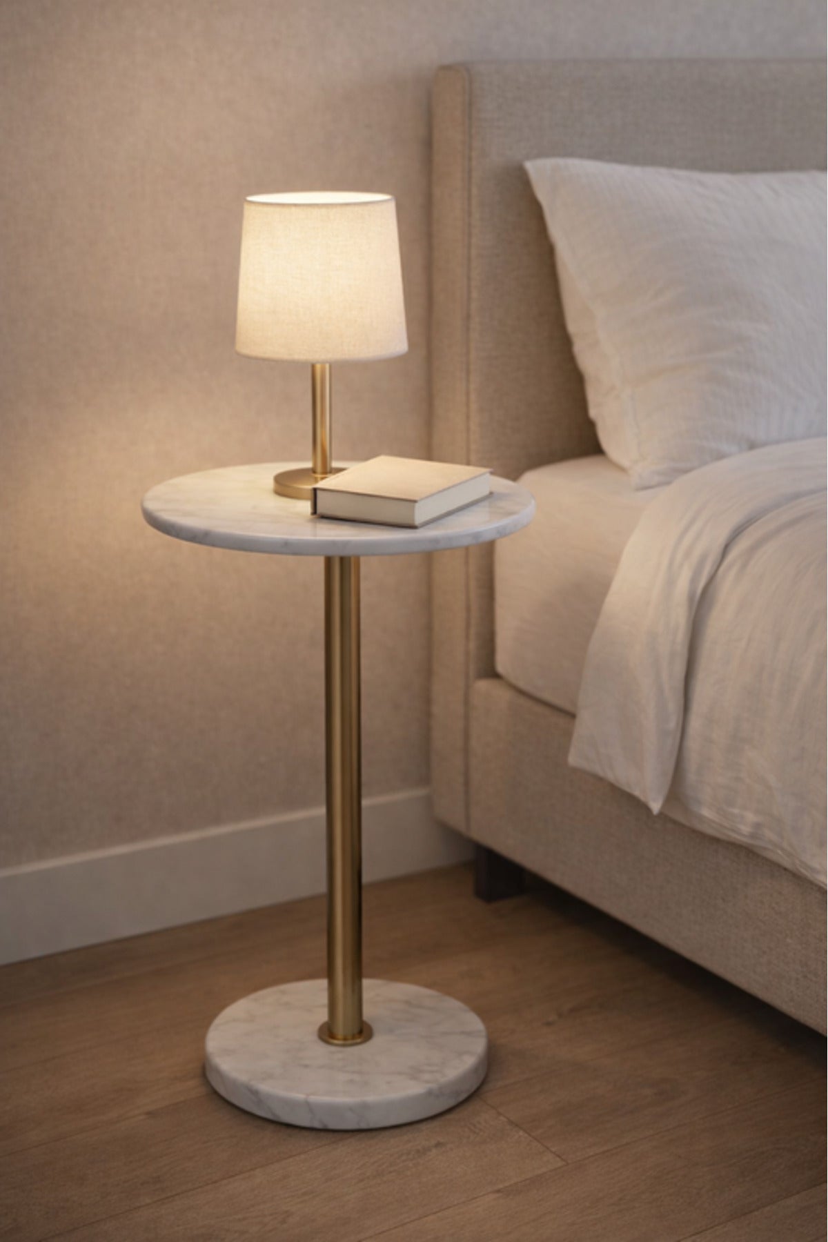 Round Marble Side Table with Gold Metal Base 35_35_56 cm Modern Accent round marble