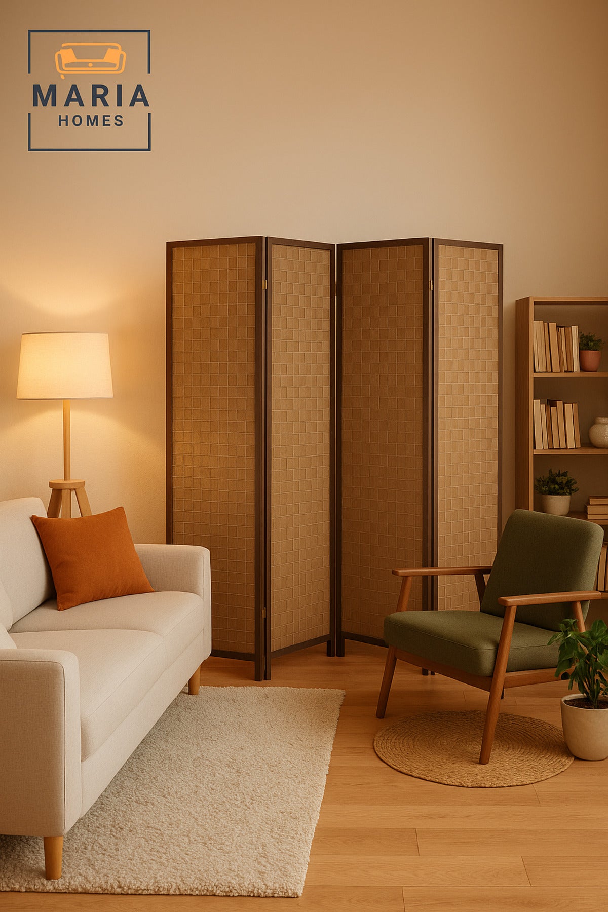 Brown 4-Panel Room Divider Screen Ð Privacy Partition for Home, Office & Majlis 180_178 cm