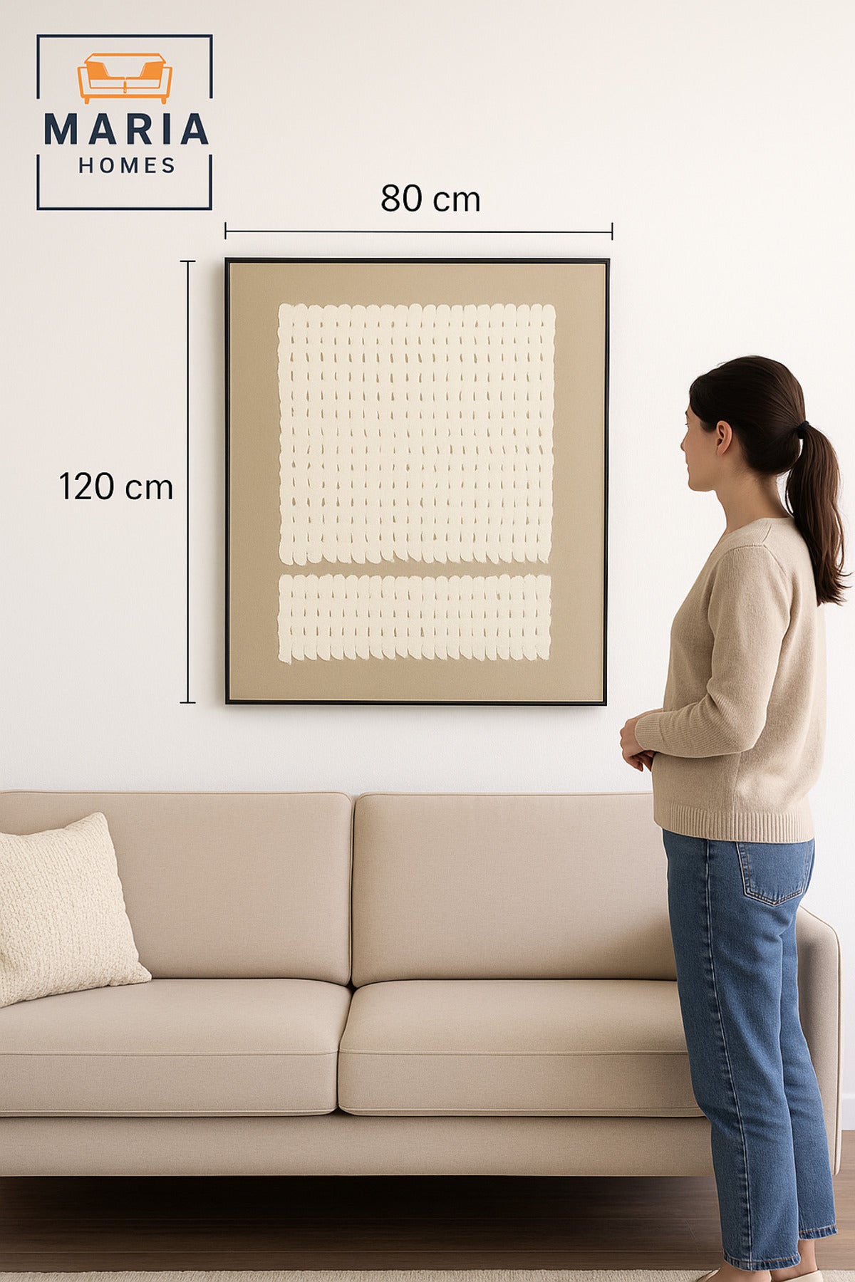 Large White & Beige Minimalist Pattern Wall Art Ð Framed Canvas 120_80 cm