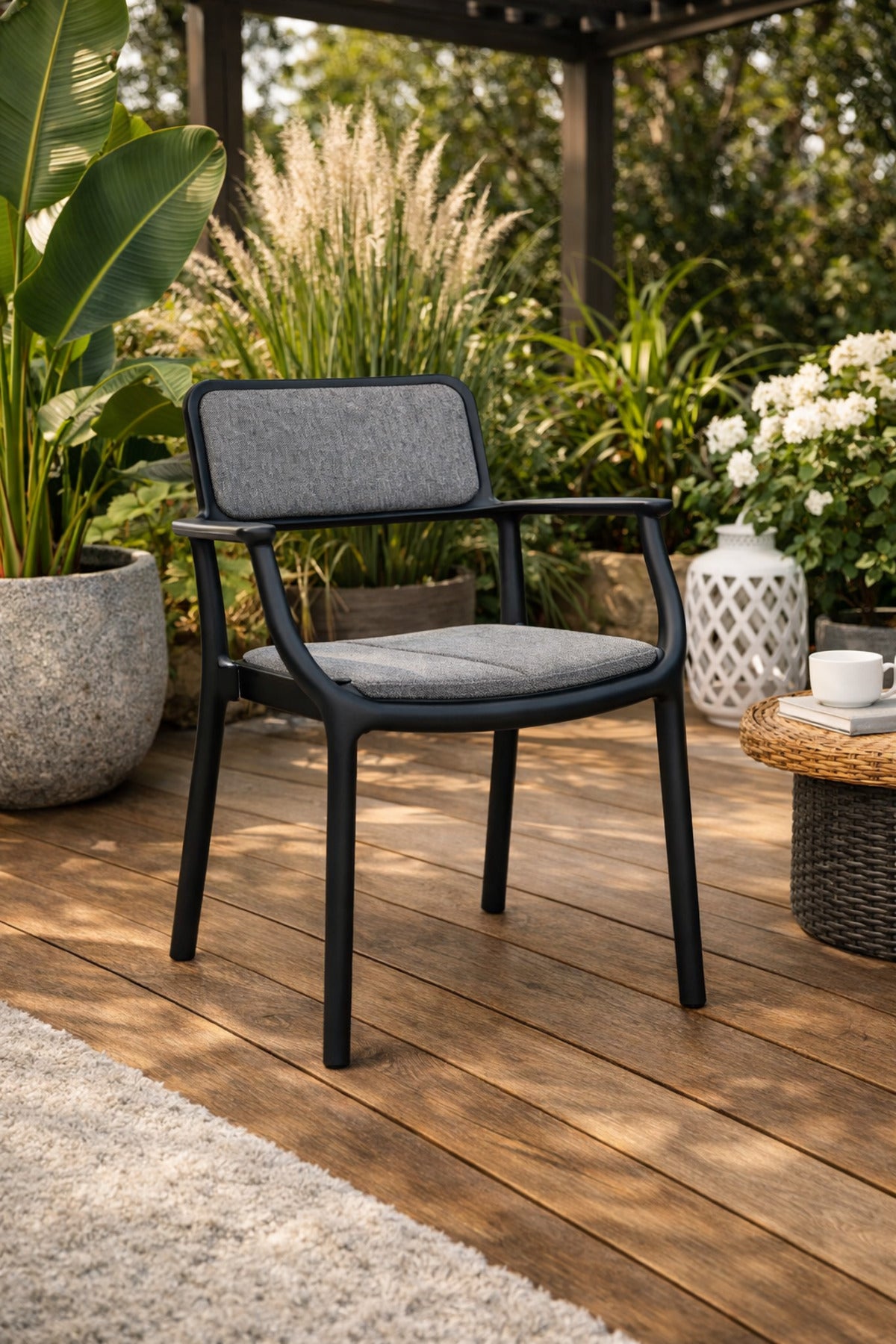 Black Plastic Chair with Comfortable Grey Cushion, 80x57x46 CM black plastic chair