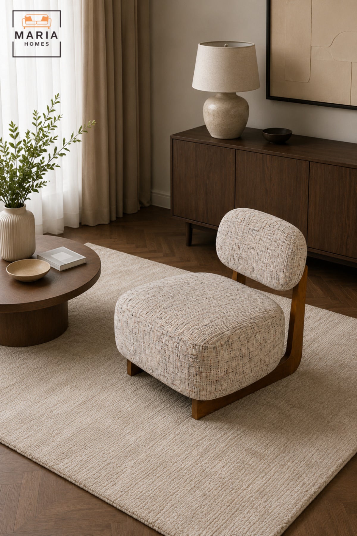 Modern Upholstered Accent Chair with Wooden Frame & Padded Backrest | Contemporary Armless Lounge Chair for Living Room, Bedroom, Hotel & Reception