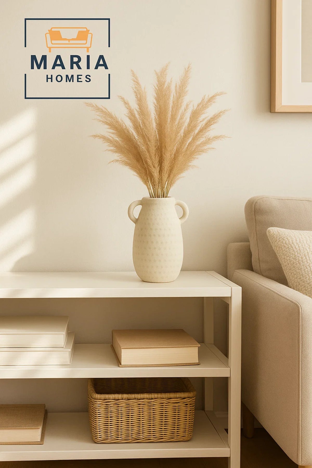 Textured Ivory Ceramic Vase with Dual Side Handles Ð Handmade Mediterranean Style