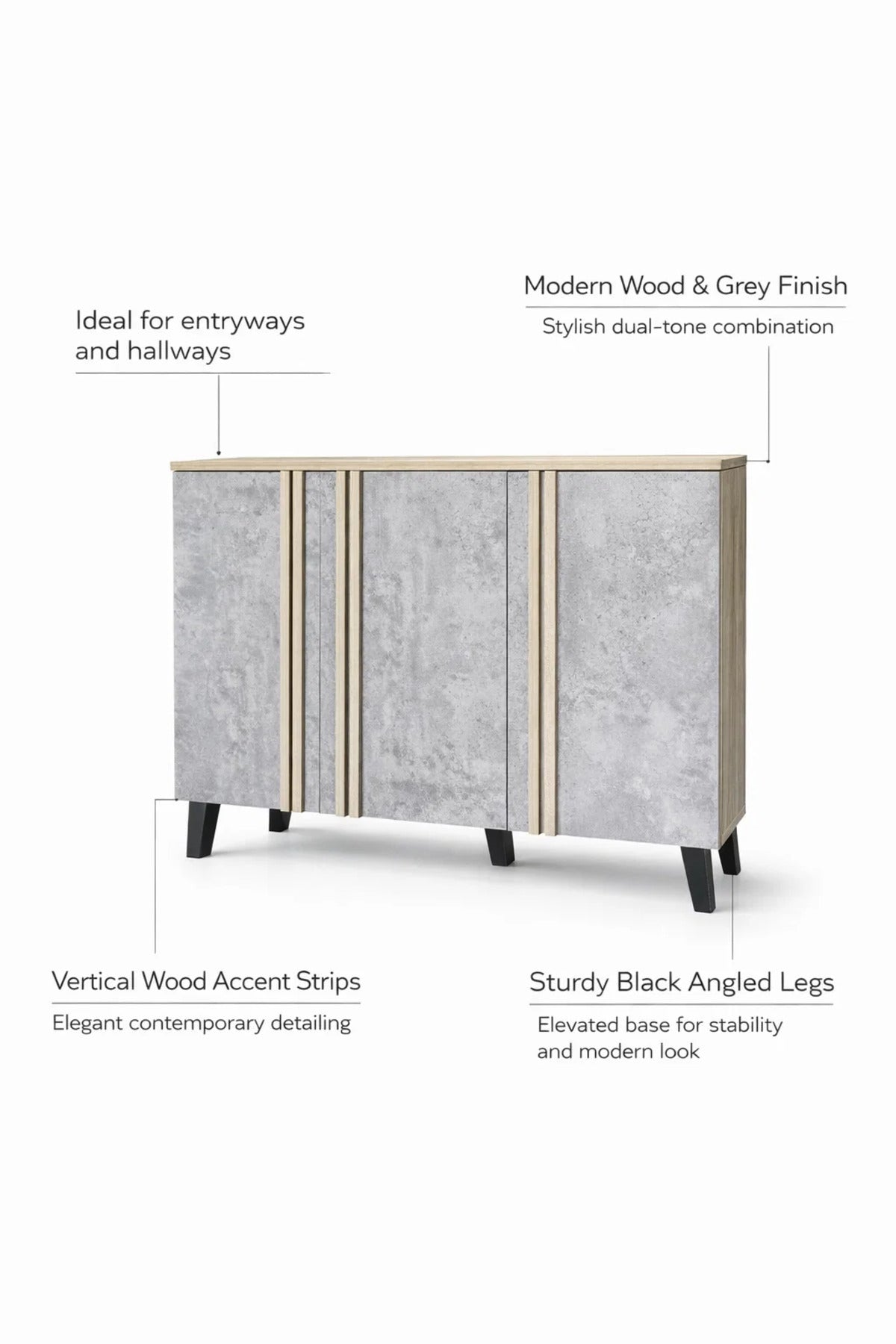 Stylish Grey and Wood Shoe Cabinet Hallway Storage Unit Malaysian Quality Furniture 120cm Wide