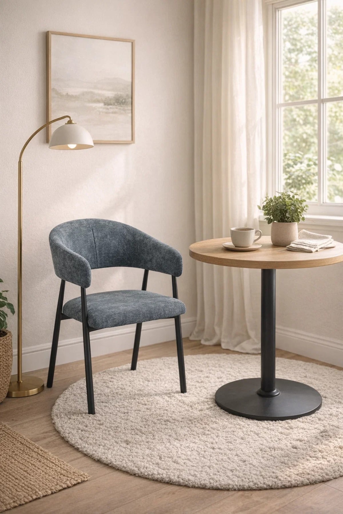 Dark Grey Fabric Arm Dining Chair 84x47x46cm Modern dark grey fabric Kitchen