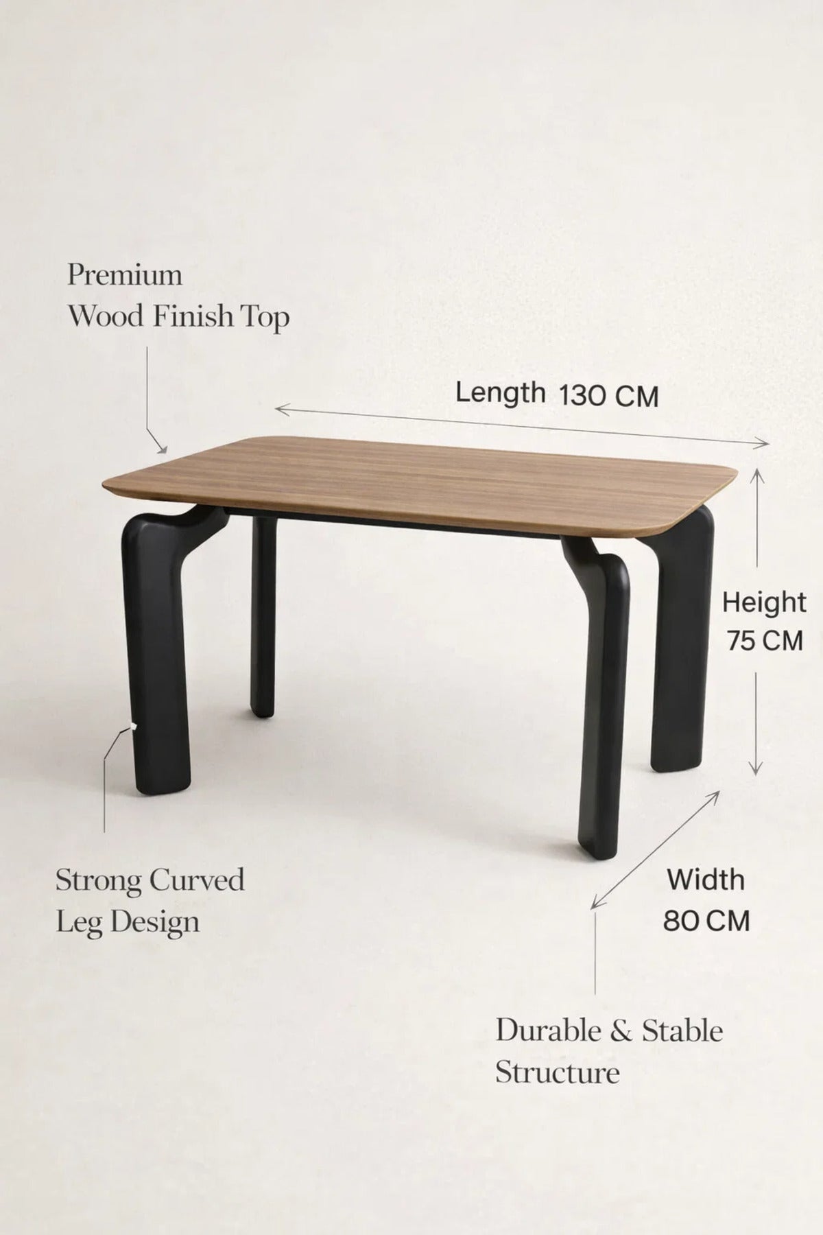 Modern Brown Dining Table DT-808 Ð 130_80_75 cm | Wooden Top Table with Black Designer Legs
