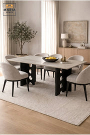 Large Rectangular Dining Table with Wooden Top and Decorative Cut-Out Base, Modern Table for Dining Room, Kitchen, Café and Restaurant