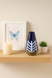 Dark Blue and White Ceramic Vase Ð Tall Tapered Geometric Decorative Vase