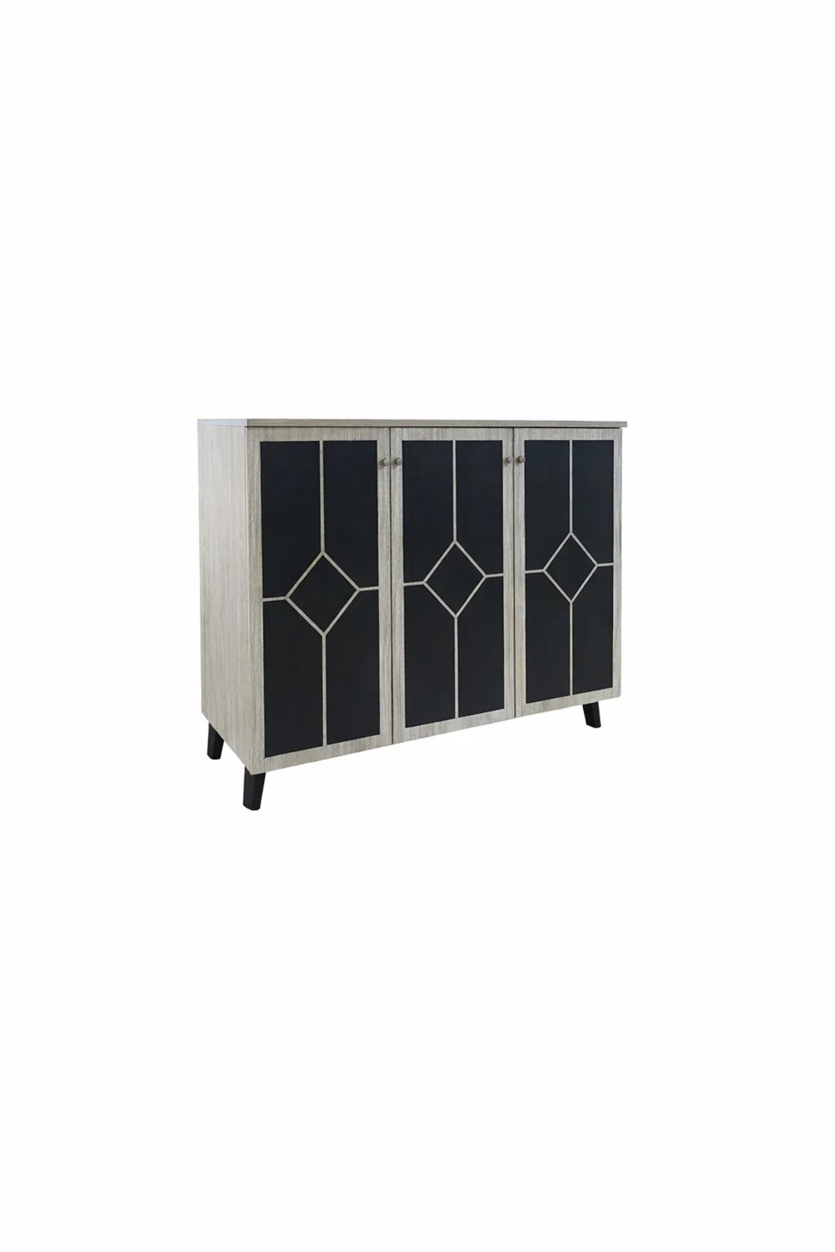 Stylish 3-Door Shoe Storage Cabinet Geometric Design Beige and Black Wood for Modern Hallways