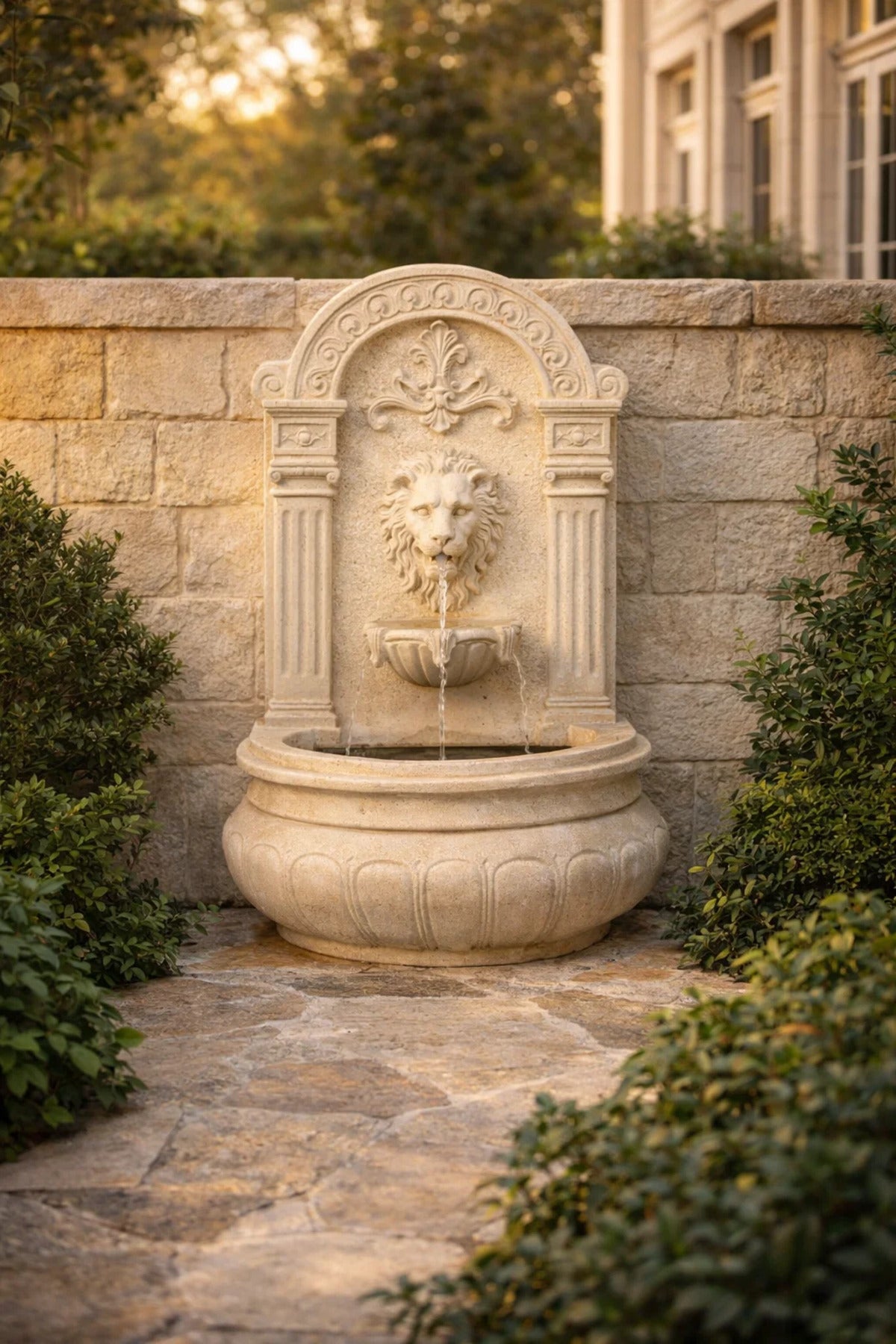 Classic Ivory Lion Head Decorative Water Fountain Indoor Outdoor Garden Feature 78x43 cm