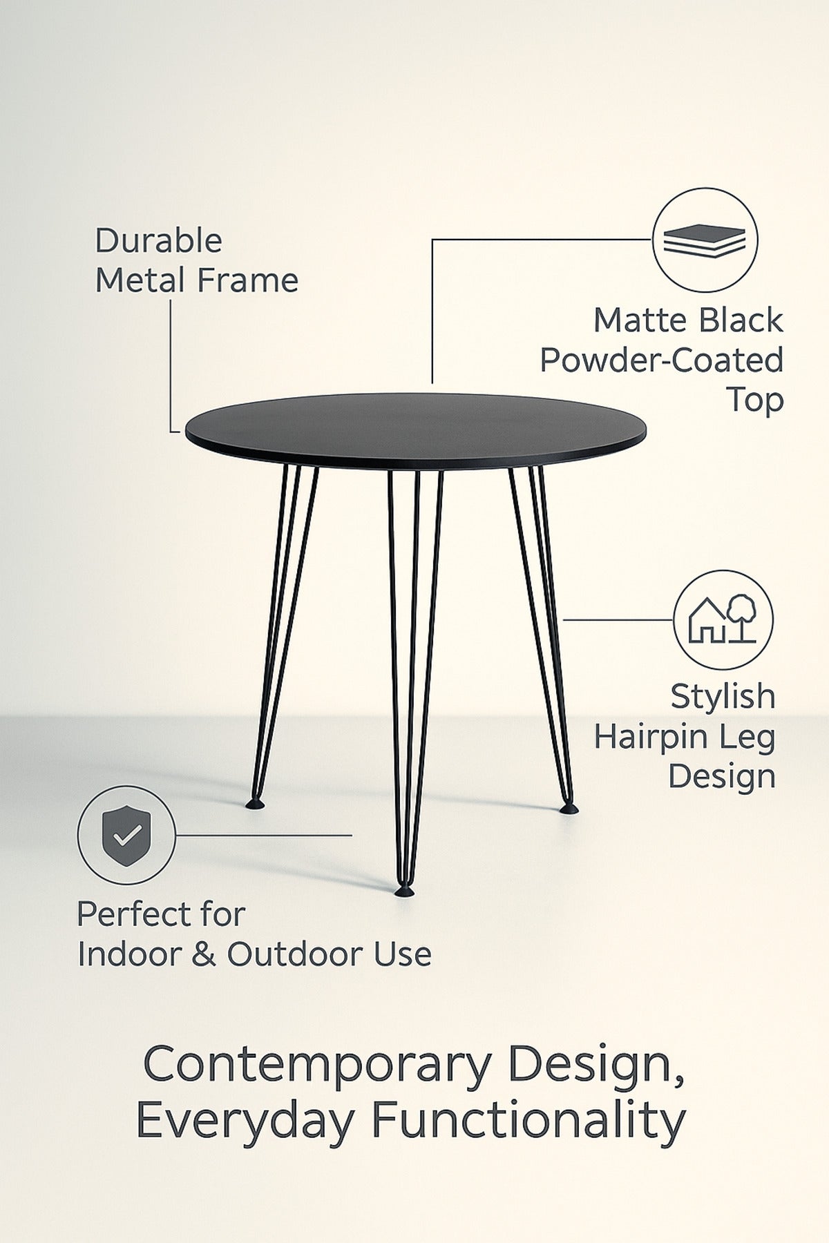 Round Coffee Table Ð 70_74 cm Black Metal Modern Accent Table for Living Room