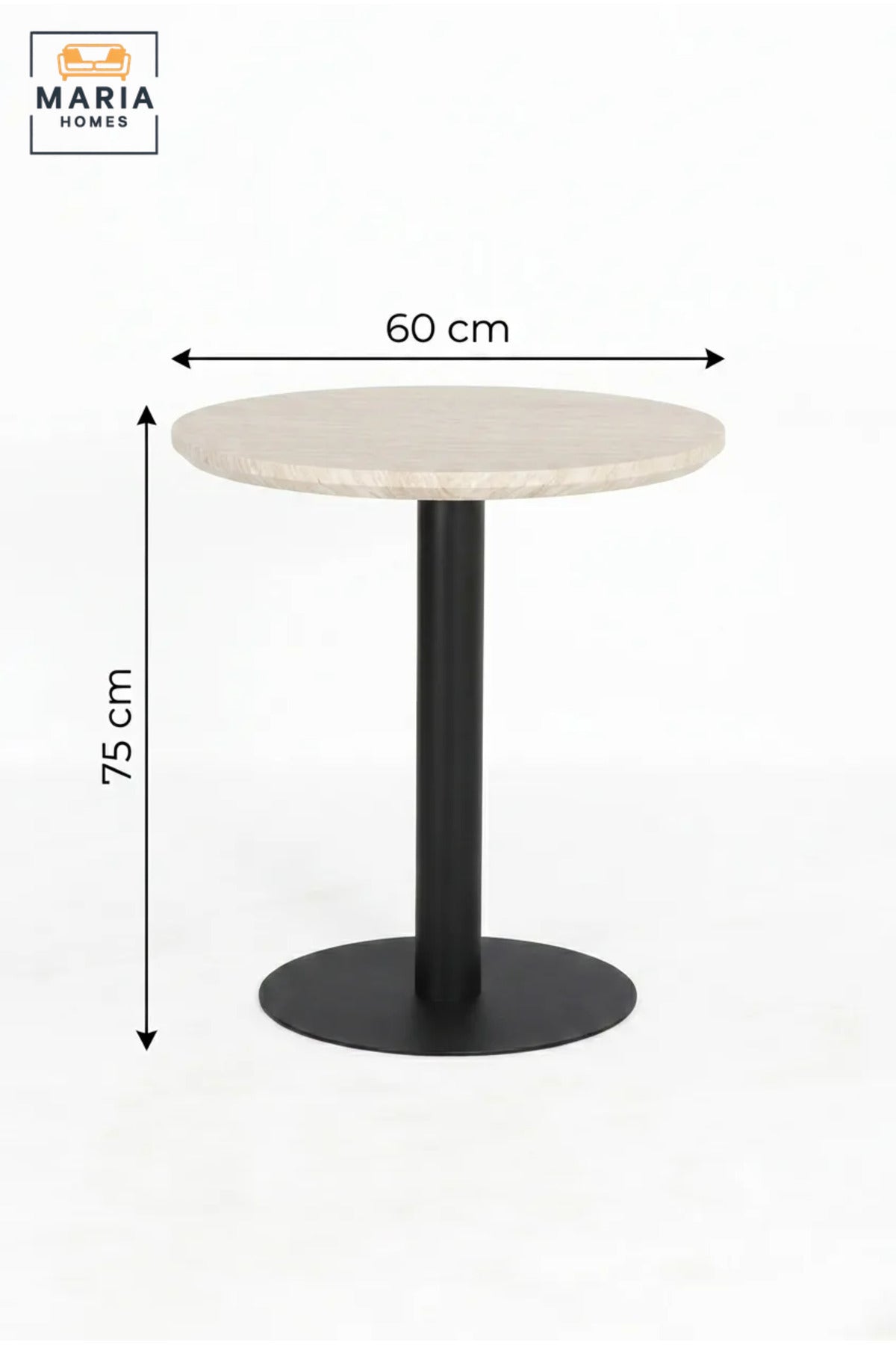 Modern Round Café Table with Marble-Effect Top and Black Pedestal Base for Coffee Shop, Restaurant, Bistro, Hotel and Indoor Dining Area