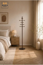 Modern Brown Coat Rack with Black Base √ê Freestanding Clothes Stand, Entryway Organizer & Multi-Hook Coat Tree