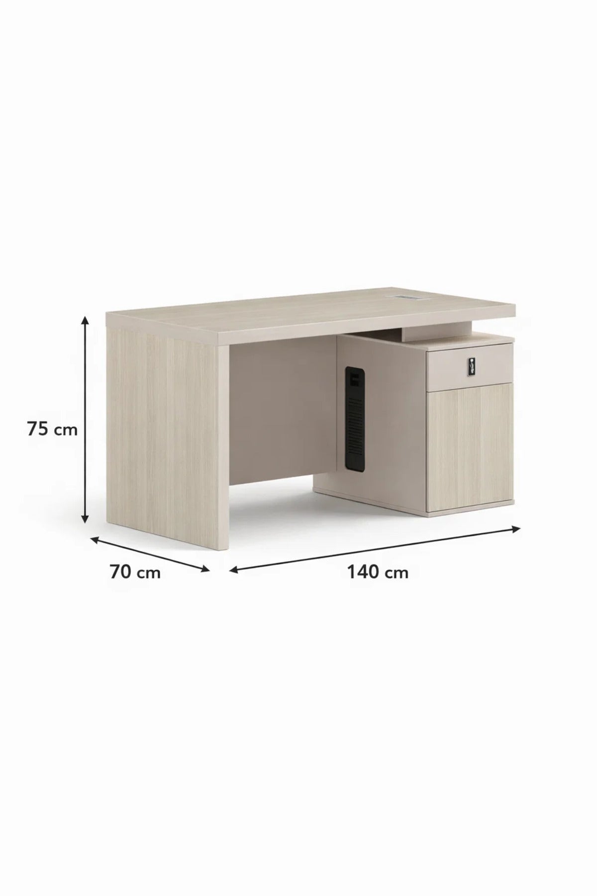 Modern Beige Office Desk 140cm with Side Cabinet and Lockable Drawer for Professional Workspace