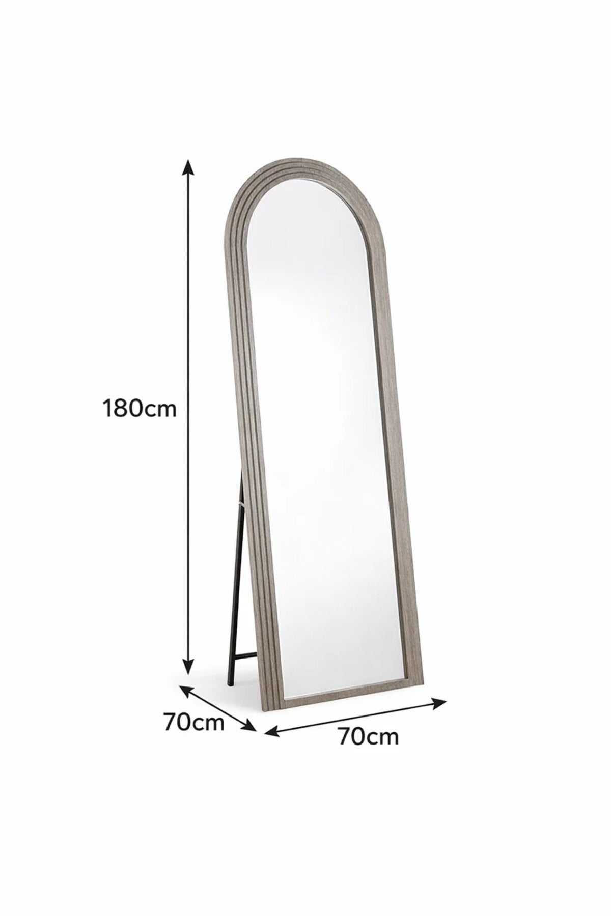 Modern Arched Full Length Standing Mirror 180x70cm Grey Wood Frame for Bedroom and Dressing Room