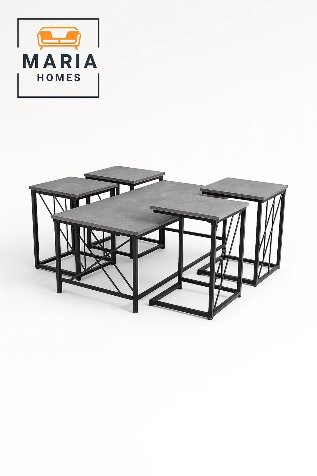 Coffee Table Set Ð Concrete Look with Black Frame