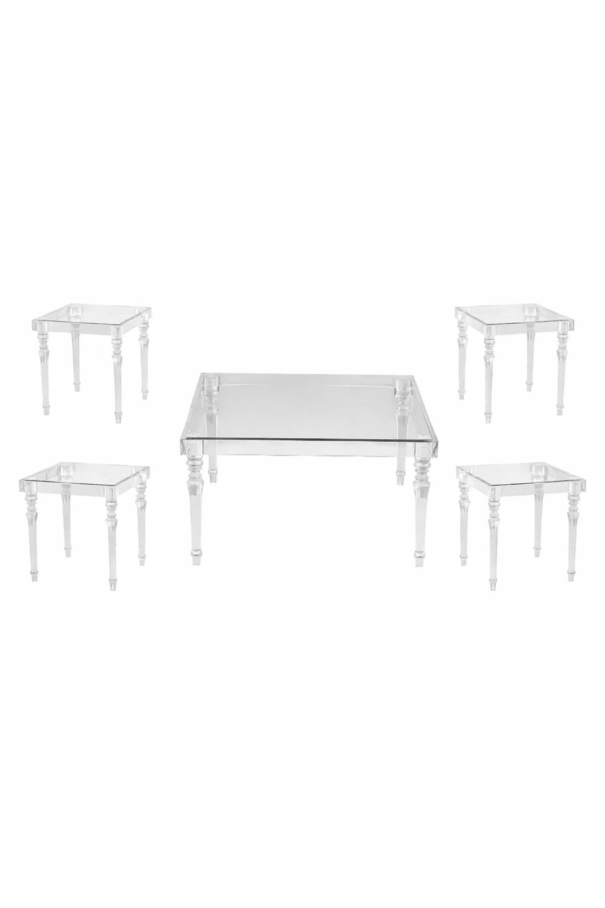 Elegant Transparent Acrylic Living Room Set 5-Piece Square Coffee Table with 4 End Tables
