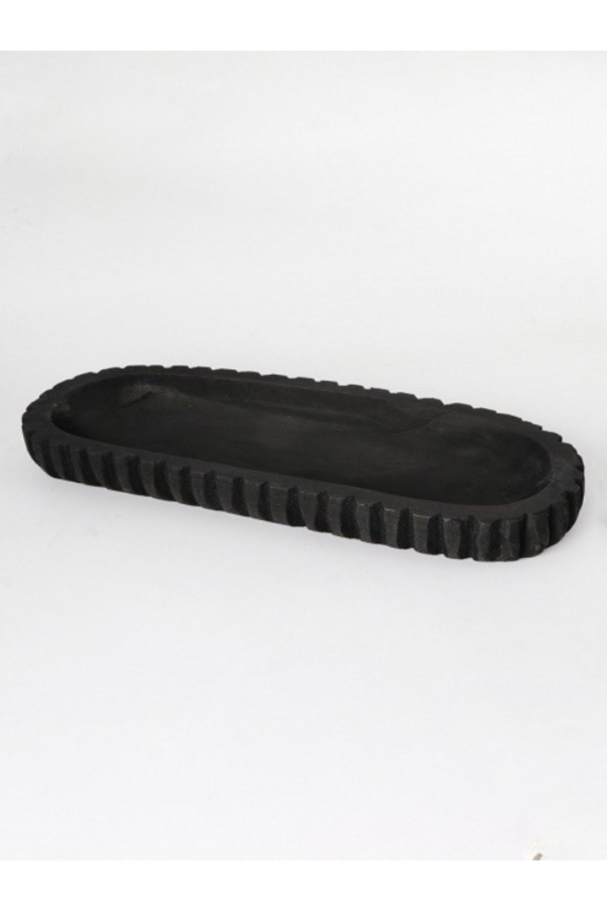 Black Wooden Ribbed Decorative Tray Ð Modern Long Table Centerpiece