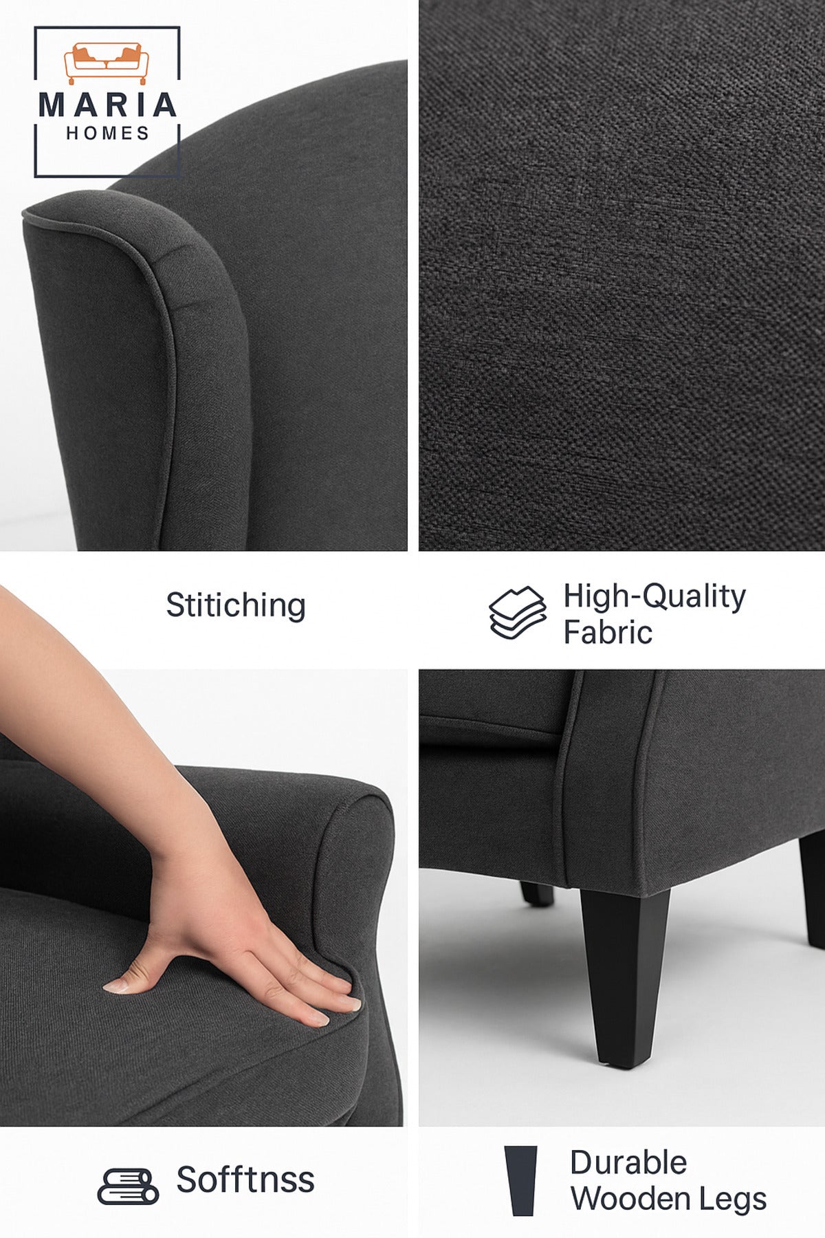 Modern Wingback Armchair with Cushion Ð Elegant Living Room Accent Chair
