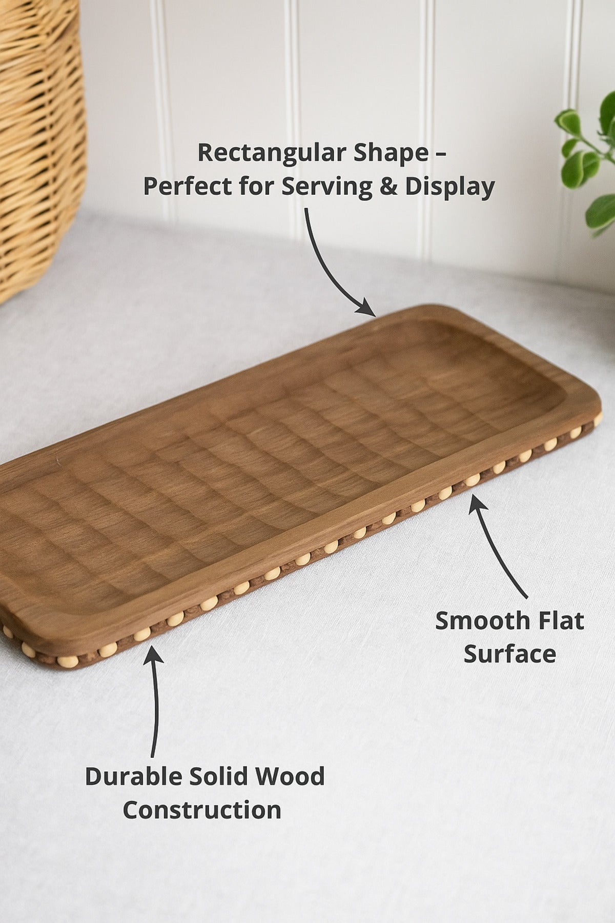 Walnut Wooden Rectangular Decorative Tray with Stud Detailing Ð Modern Table Accent