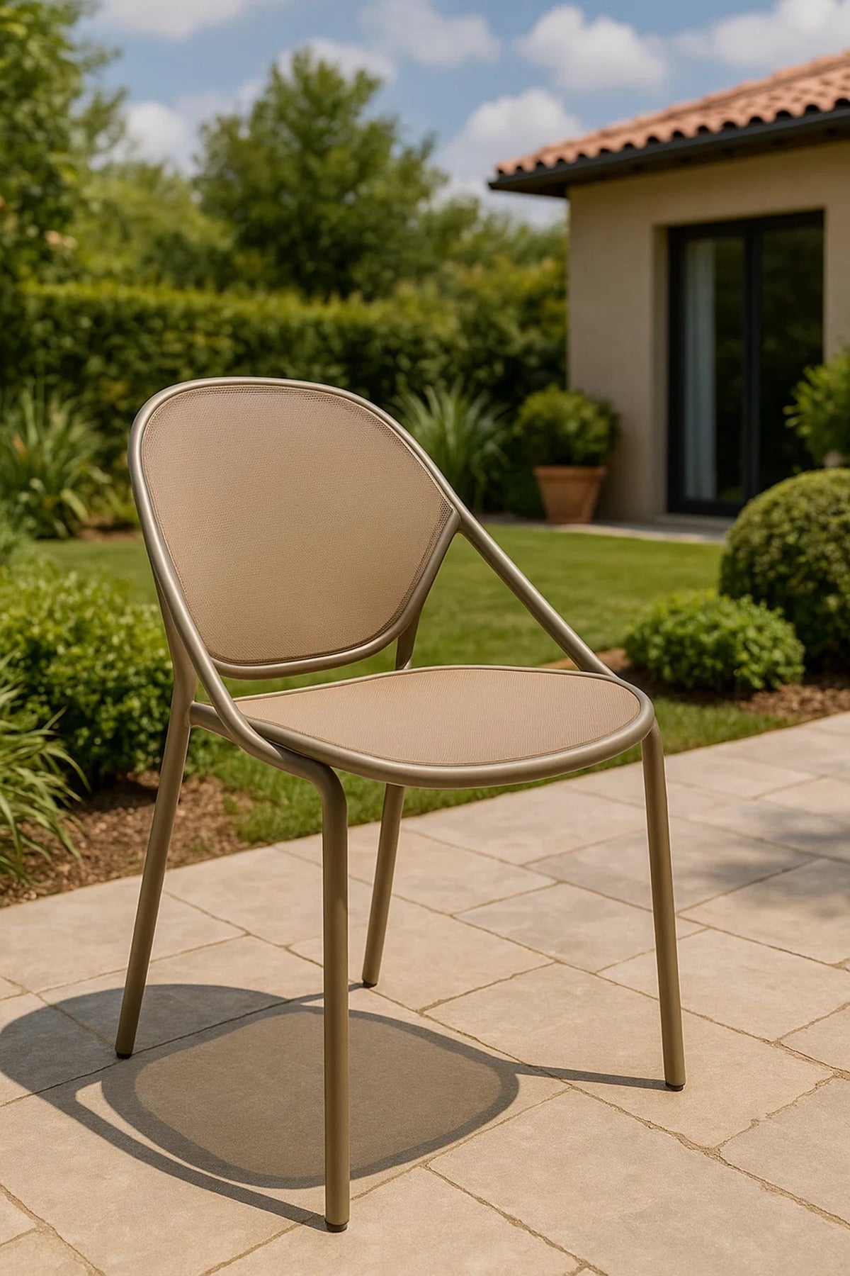 Modern Beige Mesh and Metal Frame Chair Stylish, Durable, Comfortable Seating for Indoor