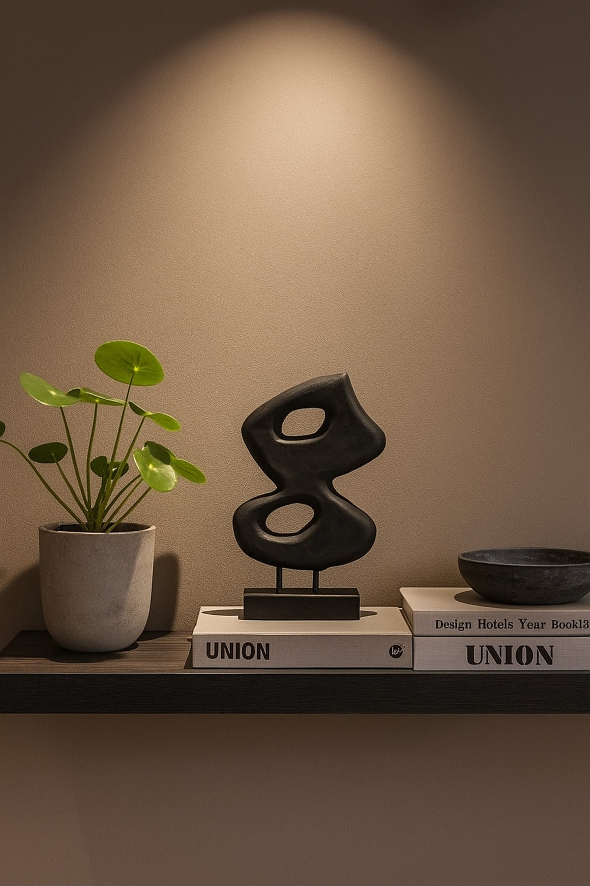Black Wooden Abstract Decorative Sculpture on Stand Ð Modern Art Accent