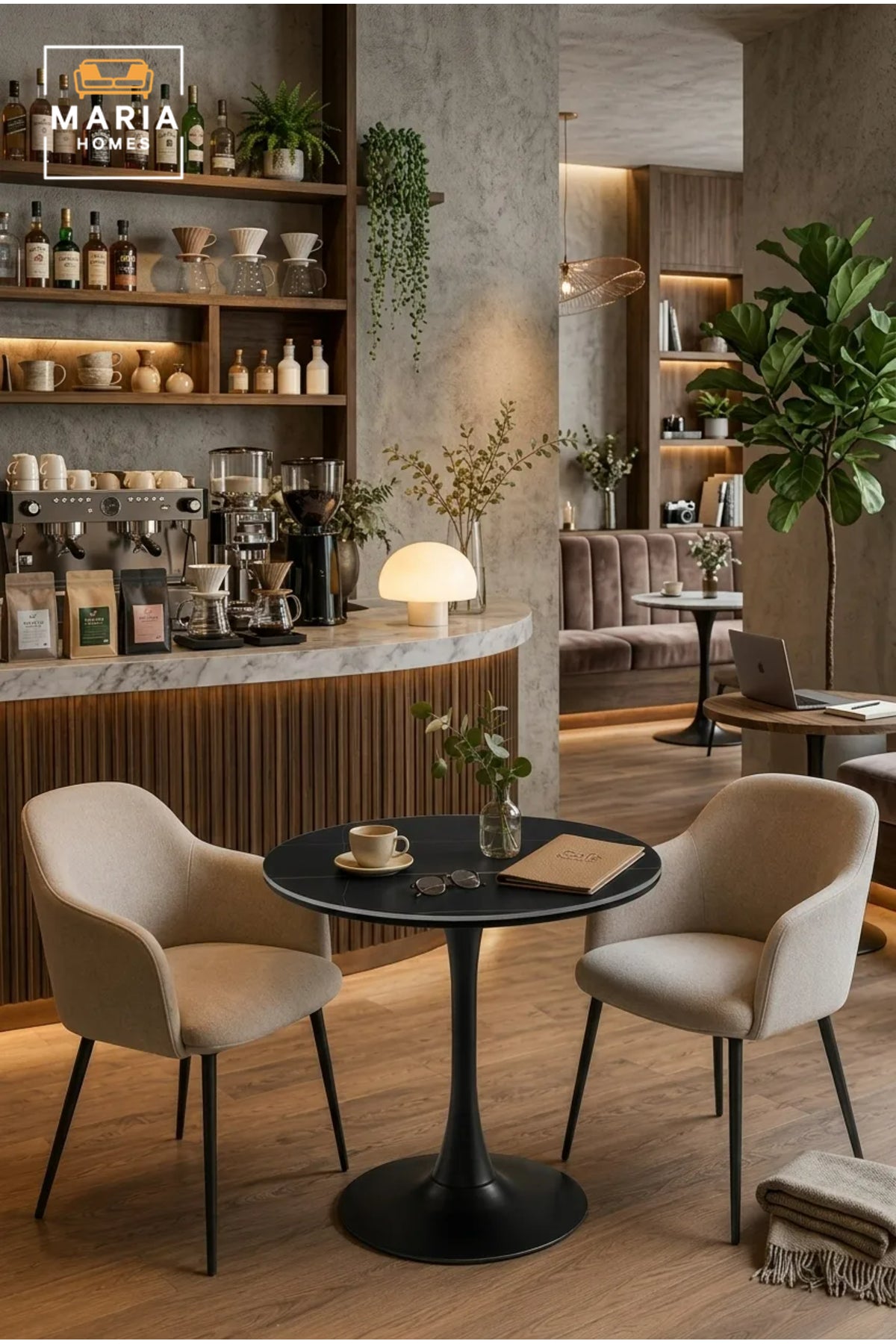 Modern Round Dining Table 80cm with Black Marble-Look Top and Pedestal Base √ê Contemporary Bistro & Caf≈Ω Table