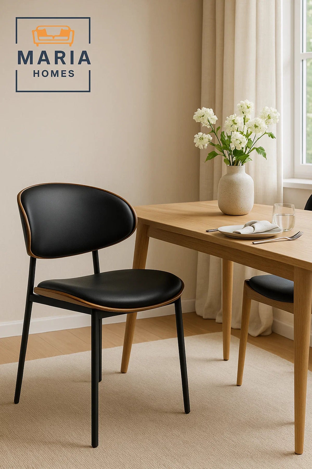 Modern Black Dining Chair with Metal Legs