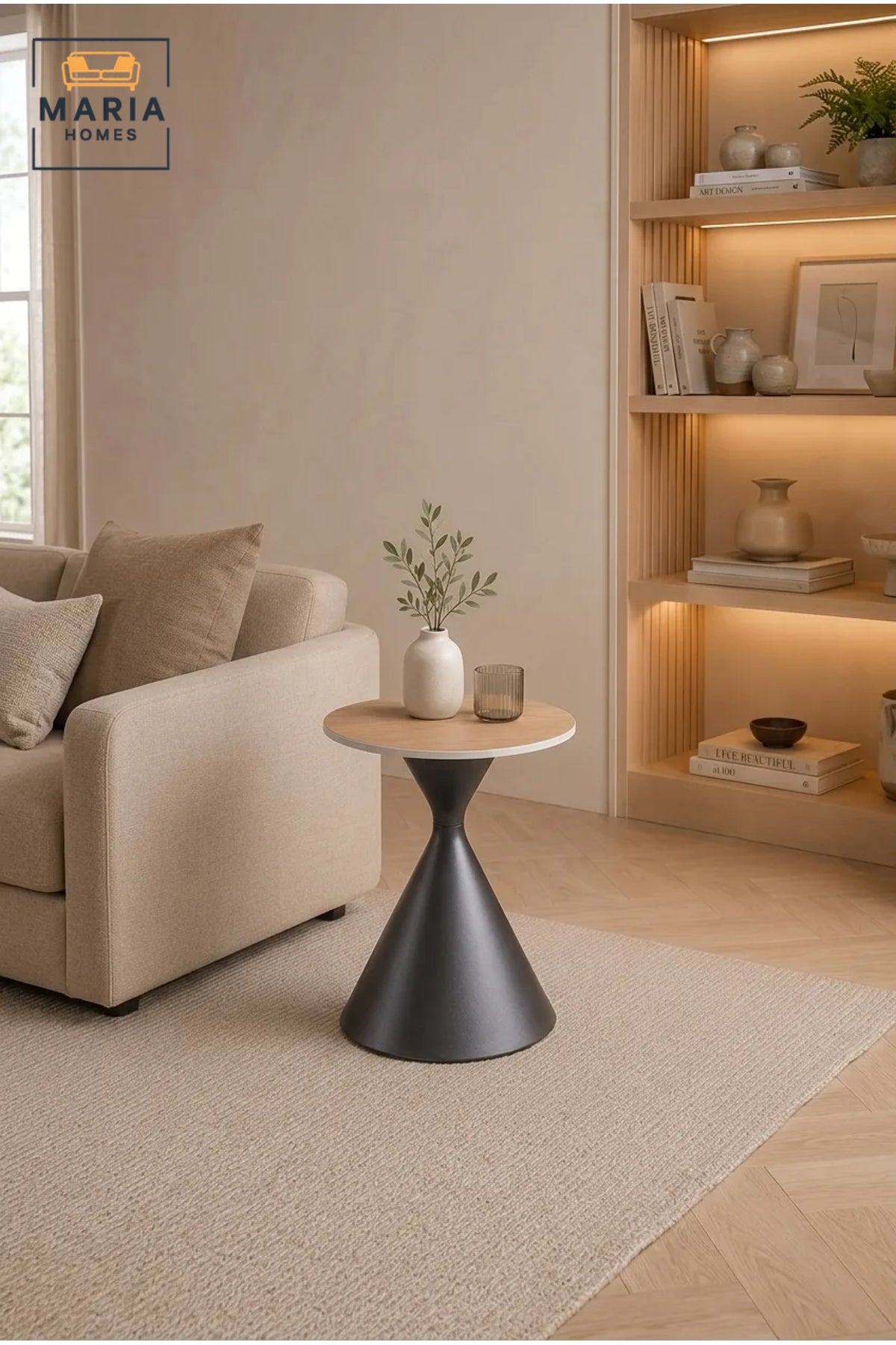 Modern Round Caf≈Ω Table √ê Wood Grain Top with Black Pedestal Base, Contemporary Bistro Table for Dining Room, Kitchen, Caf≈Ω & Restaurant