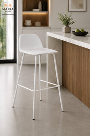Modern Counter Bar Stool with Curved Backrest, Slim Frame and Integrated Footrest | High Kitchen Stool for Breakfast Bar, Café and Counter