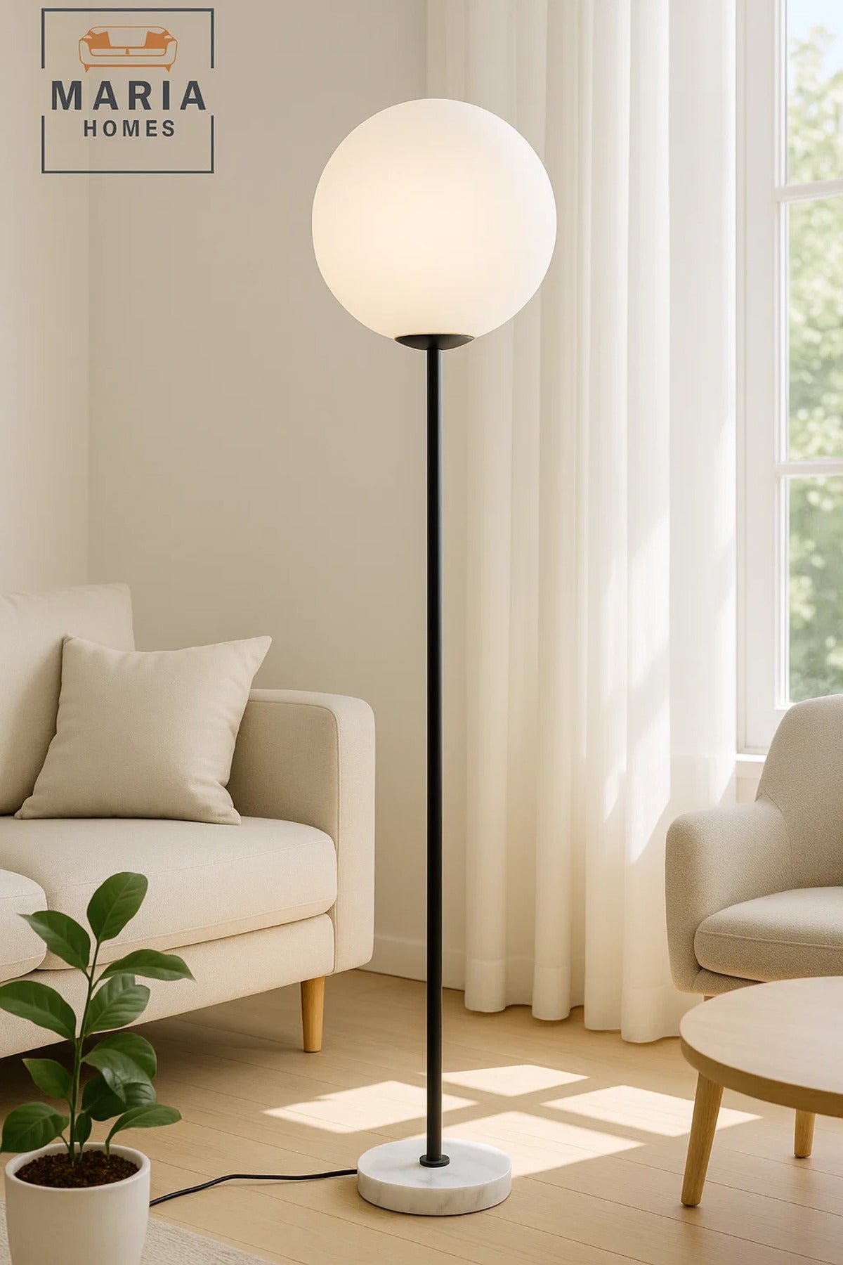 Modern Globe Floor Lamp with Marble Base