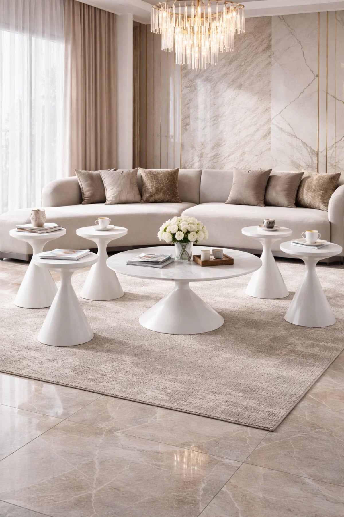 Elegant 7-Piece Round Center Table Set with 6 Nesting Side Tables for Modern Living Spaces
