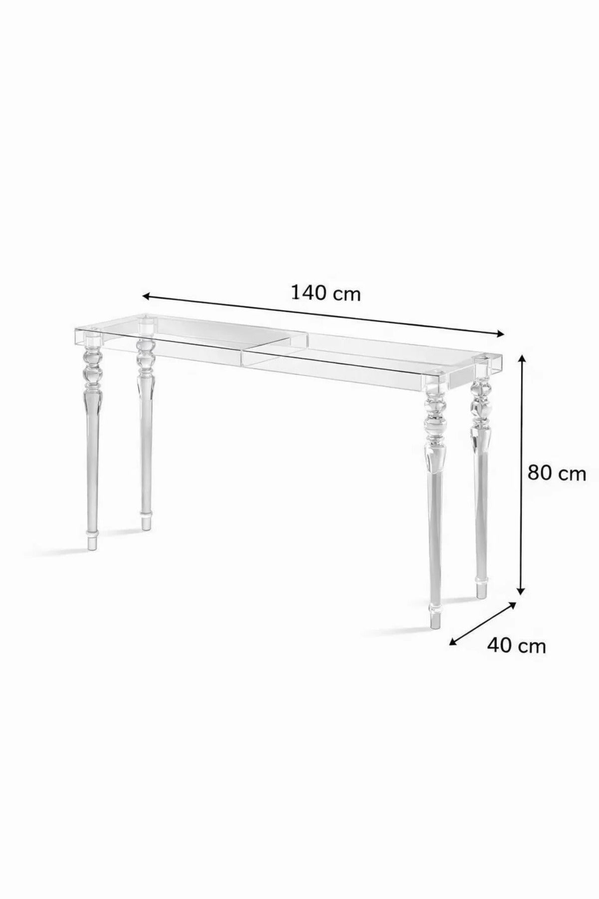 Modern Clear Acrylic Console Table 140cm Transparent Hallway Furniture with Elegant Turned Legs