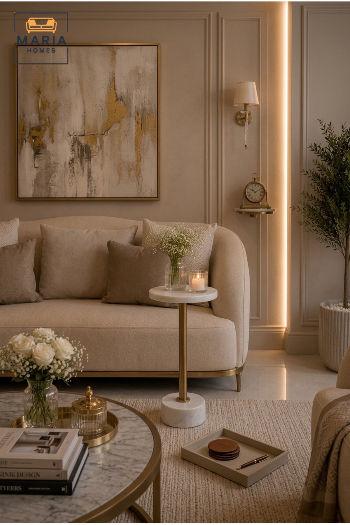Luxury Marble Side Table Gold Accent Table Round End Table for Living Room Bedroom