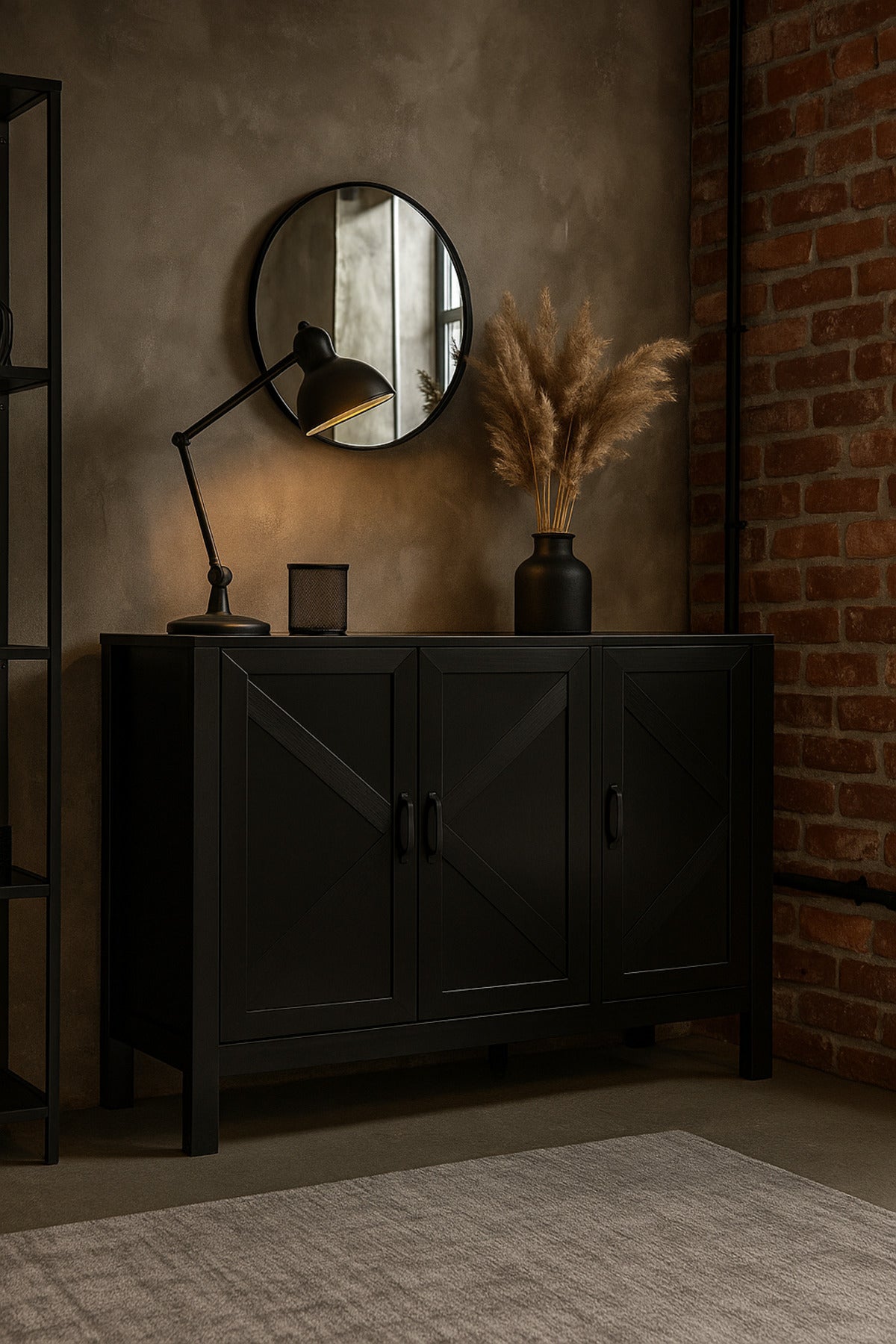 Black Wooden Console Cabinet 120_40_85 cm Ð Modern 3-Door Storage Sideboard for Living Room
