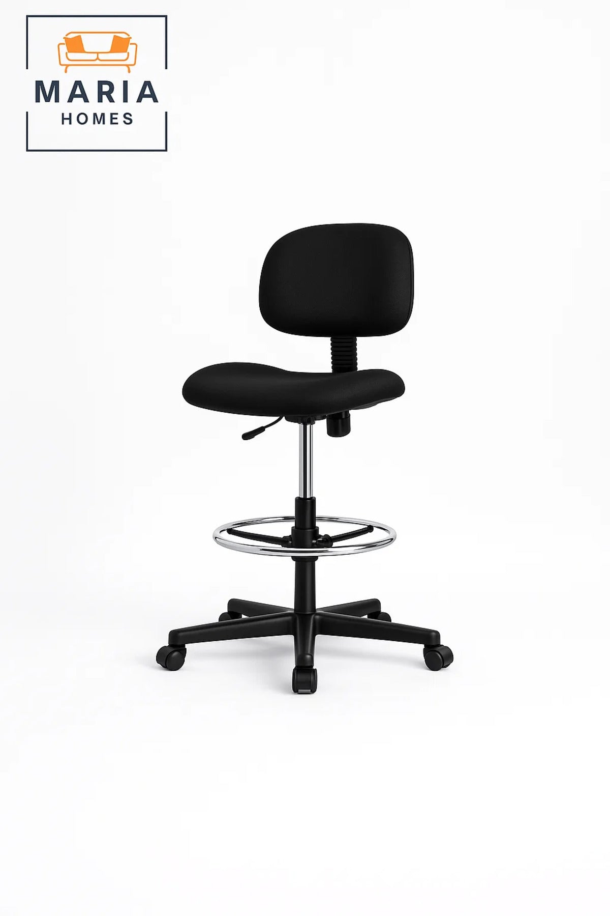Adjustable Office Chair Black with Backrest Foot Ring and Wheels