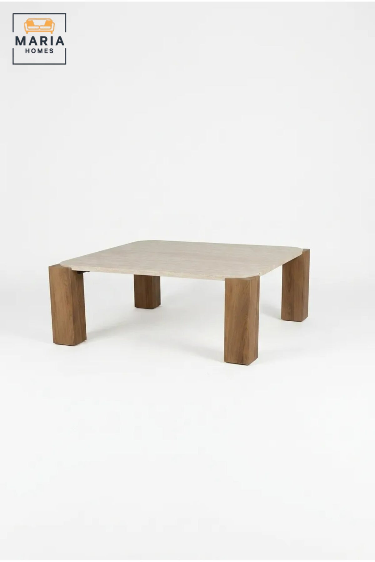 Modern Square Coffee Table with Wood-Effect Top and Chunky Wooden Legs, Contemporary Center Table for Living Room, Lounge, Apartment and Office