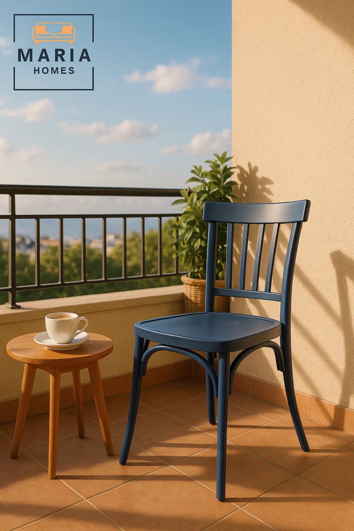 Navy Blue Plastic Cafe Chair √ê Modern Vertical Slat Back Dining Chair for Indoor and Outdoor Use