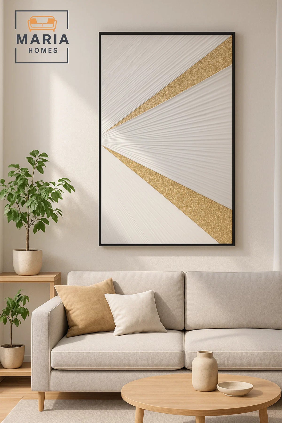 White and Gold Abstract Folded Wall Art Modern Luxury Textured Decor for Living Room 80*120CM
