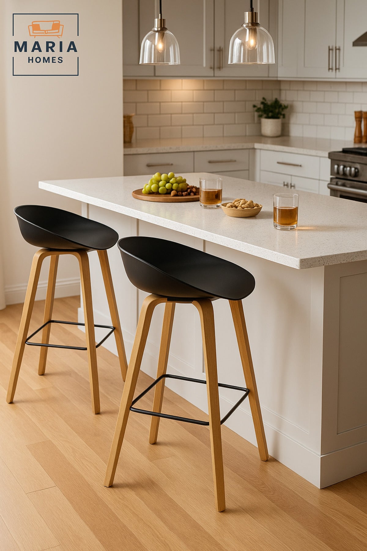 Modern Dining Bar Chair Ð Stylish Black & Wood Stool for Kitchen, Dining & CafŽ