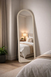 Modern Off-White Arched Full Length Stand Mirror 160x60cm for Bedroom Living Room Home Decor