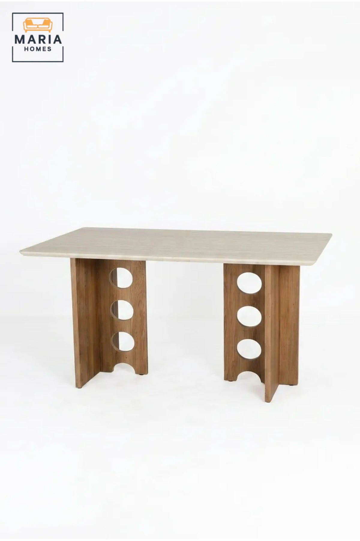Modern Rectangular Dining Table with Wooden Top and Decorative Wooden Base, Contemporary Dining Table for Dining Room, Kitchen, Café and Restaurant