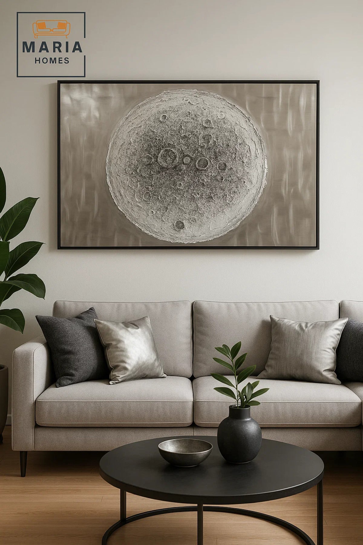 3D Metallic Wall Art Textured Moon Design Abstract Decorative Panel for Modern Homes120*80CM