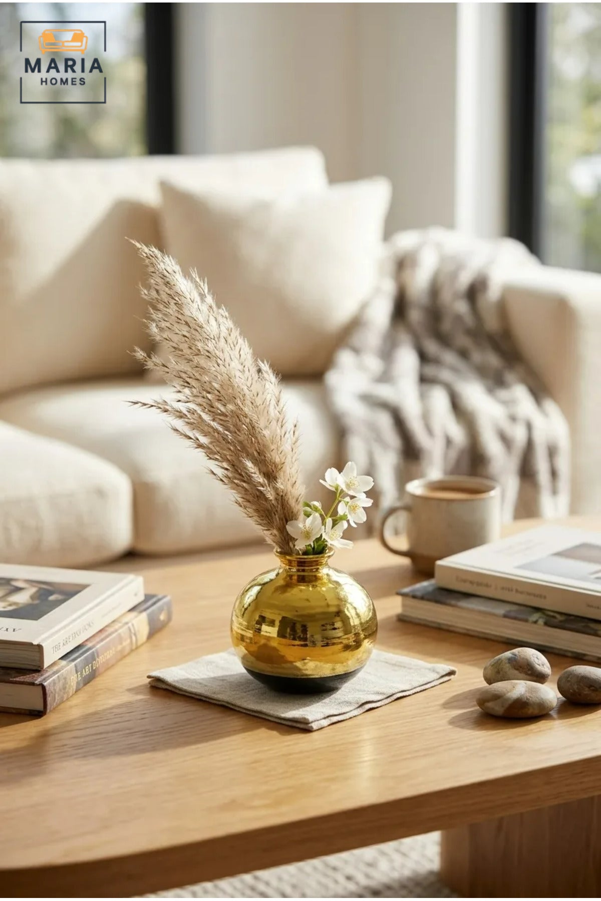 Modern Decorative Glass Vase with Metallic Gold Finish, Small Flower Vase for Living Room, Dining Table, Shelf & Home Décor