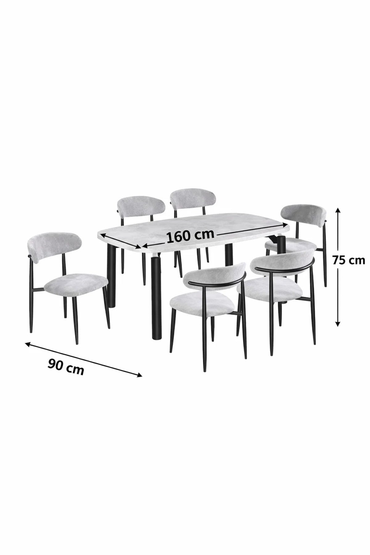 Grey Marble-Look Dining Table Set with 4 Chairs √ê 160_90cm