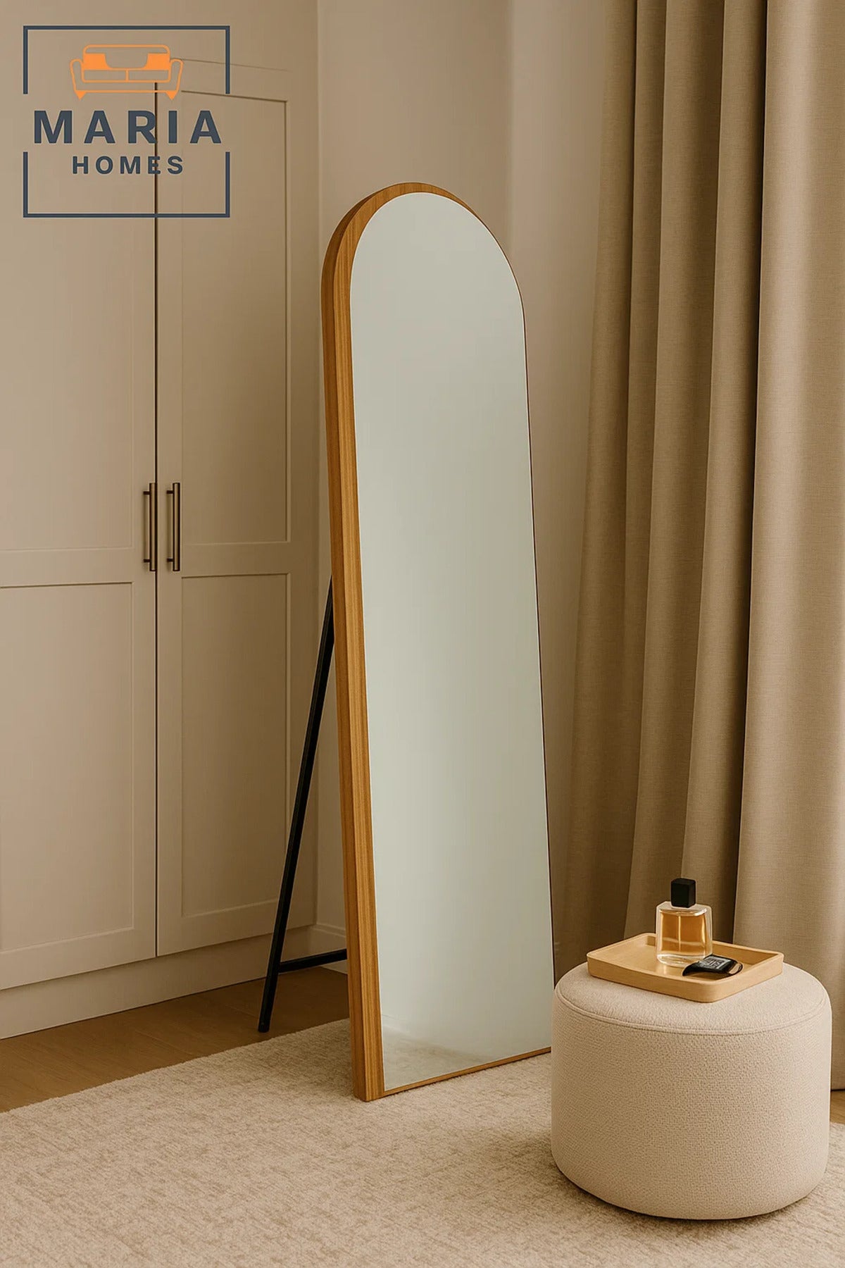 Modern Arched Standing Mirror in Walnut Finish Ð 160x60 cm Full-Length Dressing Mirror