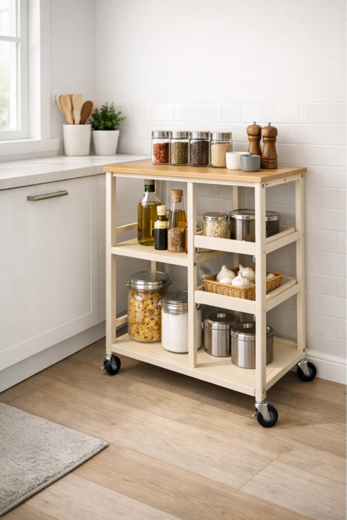 Multi-Tier Storage Shelf with Wheels 80_40_85 cm