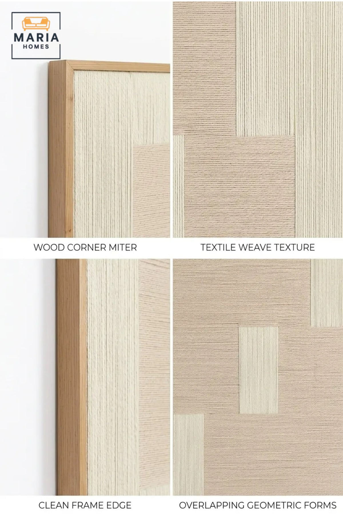 Modern Abstract Textured Wall Art with Natural Wood Frame, Beige and Cream Geometric Canvas Print for Living Room, Bedroom, Hallway and Office Décor